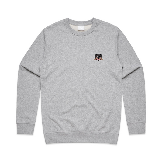 AS COLOUR Premium Crew, in Grey Marle, featuring a Rottweiler dog.
Heavy weight, 350 GSM, 100% cotton French terry