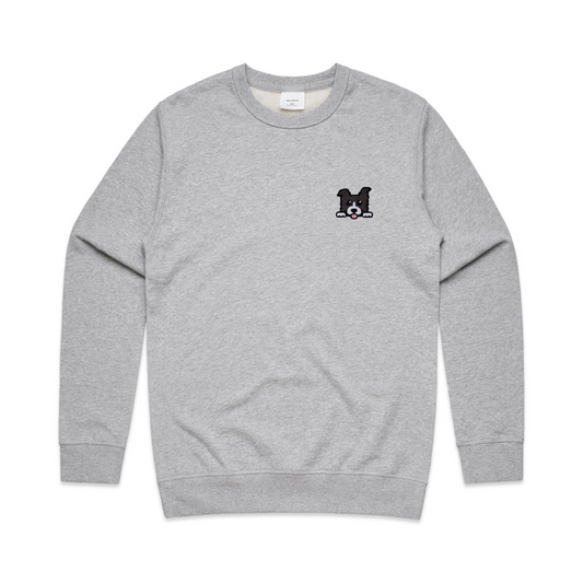AS COLOUR Premium Crew, in Grey Marle, featuring a border collie dog.
Heavy weight, 350 GSM, 100% cotton French terry